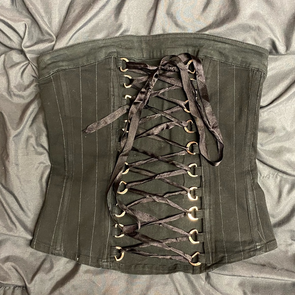 TRIPP NYC Black Pinstripe Corset Top - No straps or Boning